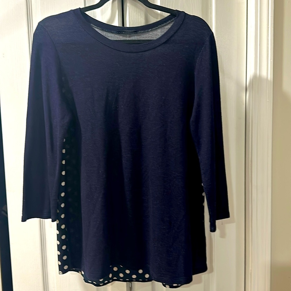 Paper Moon Navy Tunic Top Polka Dot Back Detail |3/4 Sleeve |Small - Picture 5 of 9